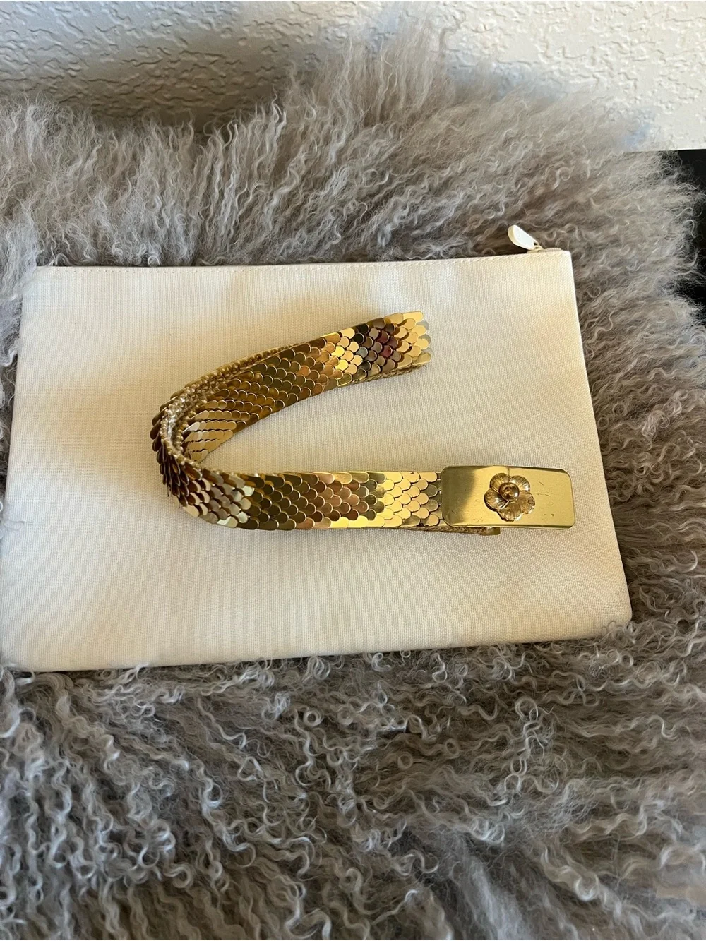 Gold Tone Textured Vintage Medallion Belt - Women Accessories belt is stretchy.